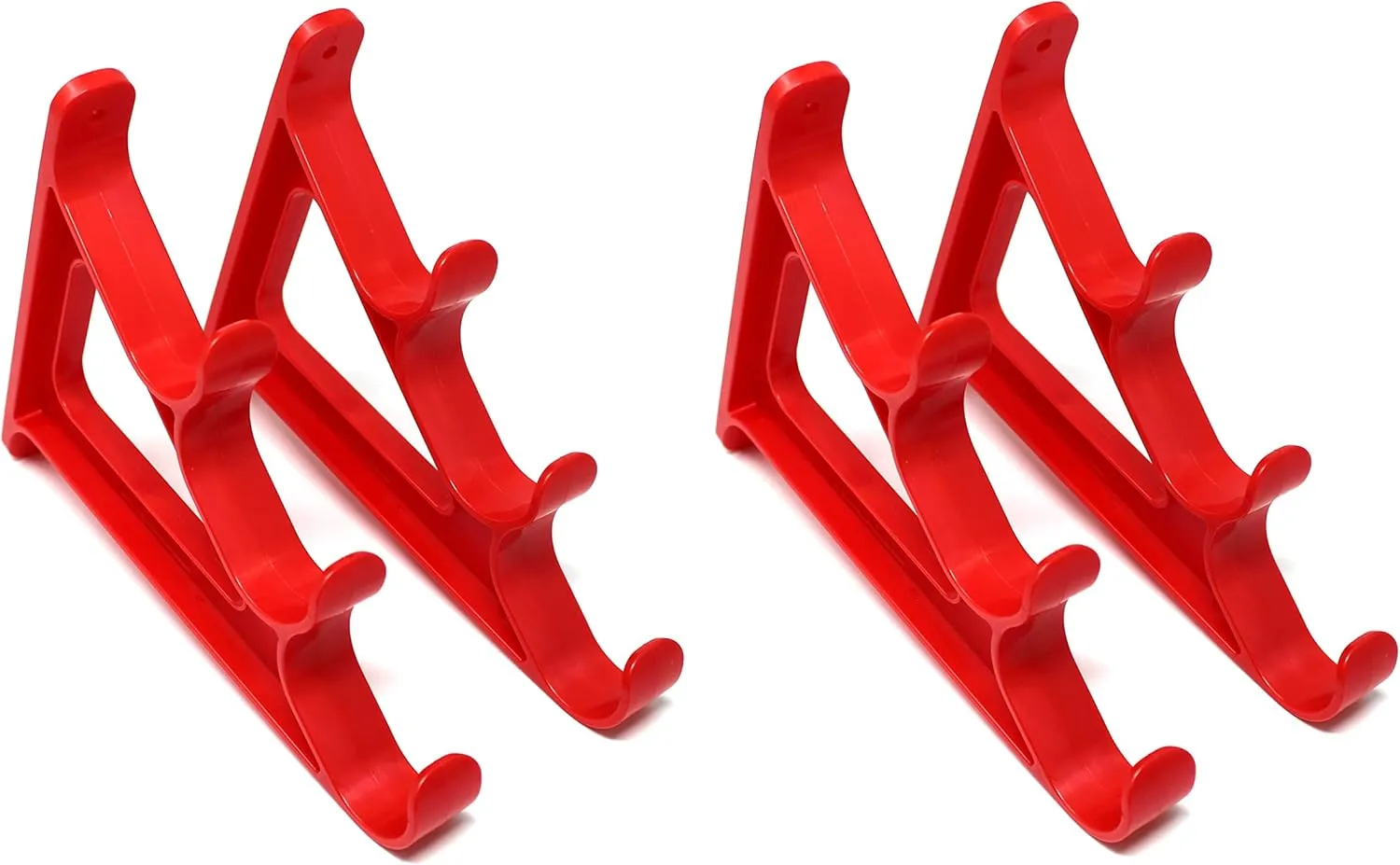 JSP Manufacturing Plastic Horizontal Fishing Rod Wall Rack Set - Holds 3 Rods Fishing Rods, Hiking Poles, Ski Poles, Cue or Hockey Sticks (Red, 4)