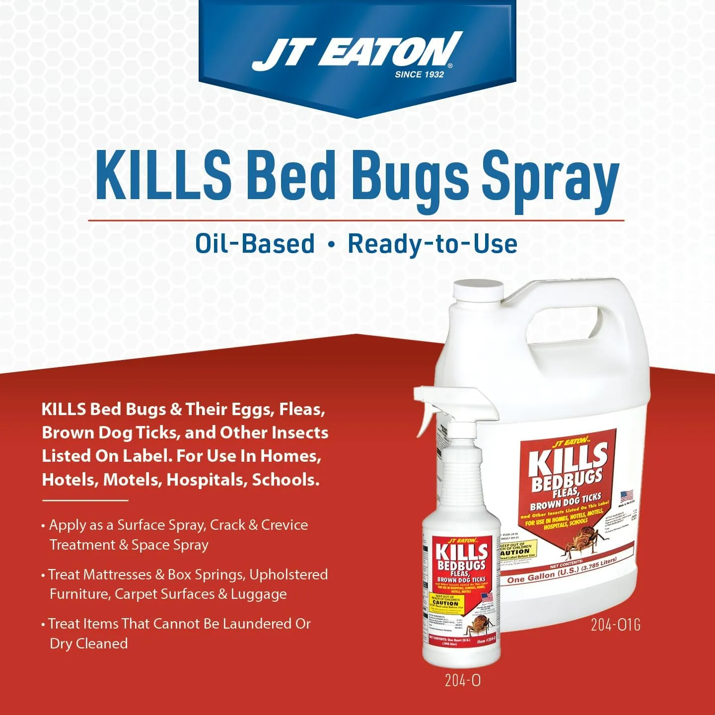 JT Eaton Kills Bedbugs 204-O1G Bed Bug Killer Ultra, Non-Staining Oil Based Insect Spray for Indoors (1 gal)
