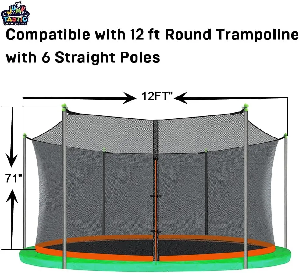 Jump Tastic Trampoline Net Replacement with 6 PoleCaps, 12-15 ft Round Safety Trampoline Net, UV-Resistant, Weather-Resistant, Breathable, Durable (Not Include Poles)