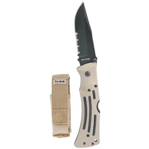 KA-BAR 3053 Desert MULE Heavy-Duty Folder 3.875″ Clip Point Combo Blade, Tan Zytel Handles