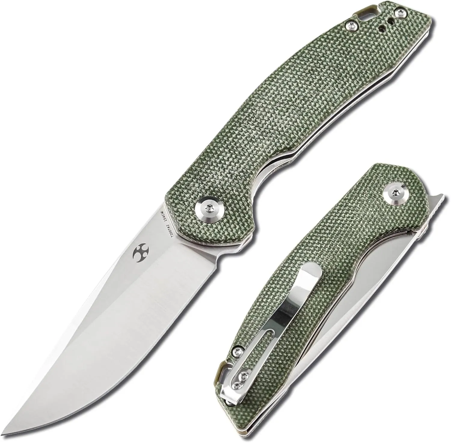 KANSEPT Accipiter Pocket Folding Knife - 2.9'' 154CM Material with Green Micarta Handle - Everyday Carry EDC Camping Knife T2007A2
