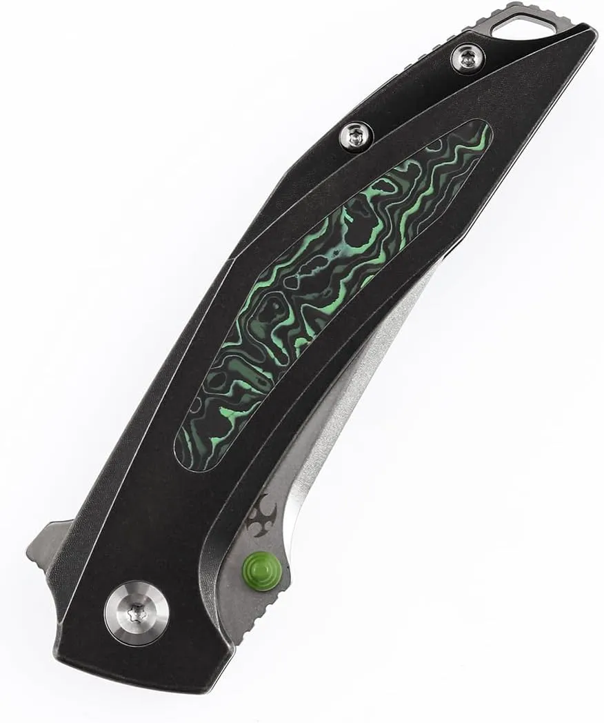 KANSEPT Baku Pocket Folding Knives for Men EDC Camping Folding Knife 3.2'' Stonewashed CPM-S35VN Material Outdoor Folding Knives with Black Stonewashed Titanium Green Carbon Fiber Handle Everyday Carry K1056A7