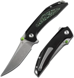 KANSEPT Baku Pocket Folding Knives for Men EDC Camping Folding Knife 3.2'' Stonewashed CPM-S35VN Material Outdoor Folding Knives with Black Stonewashed Titanium Green Carbon Fiber Handle Everyday Carry K1056A7