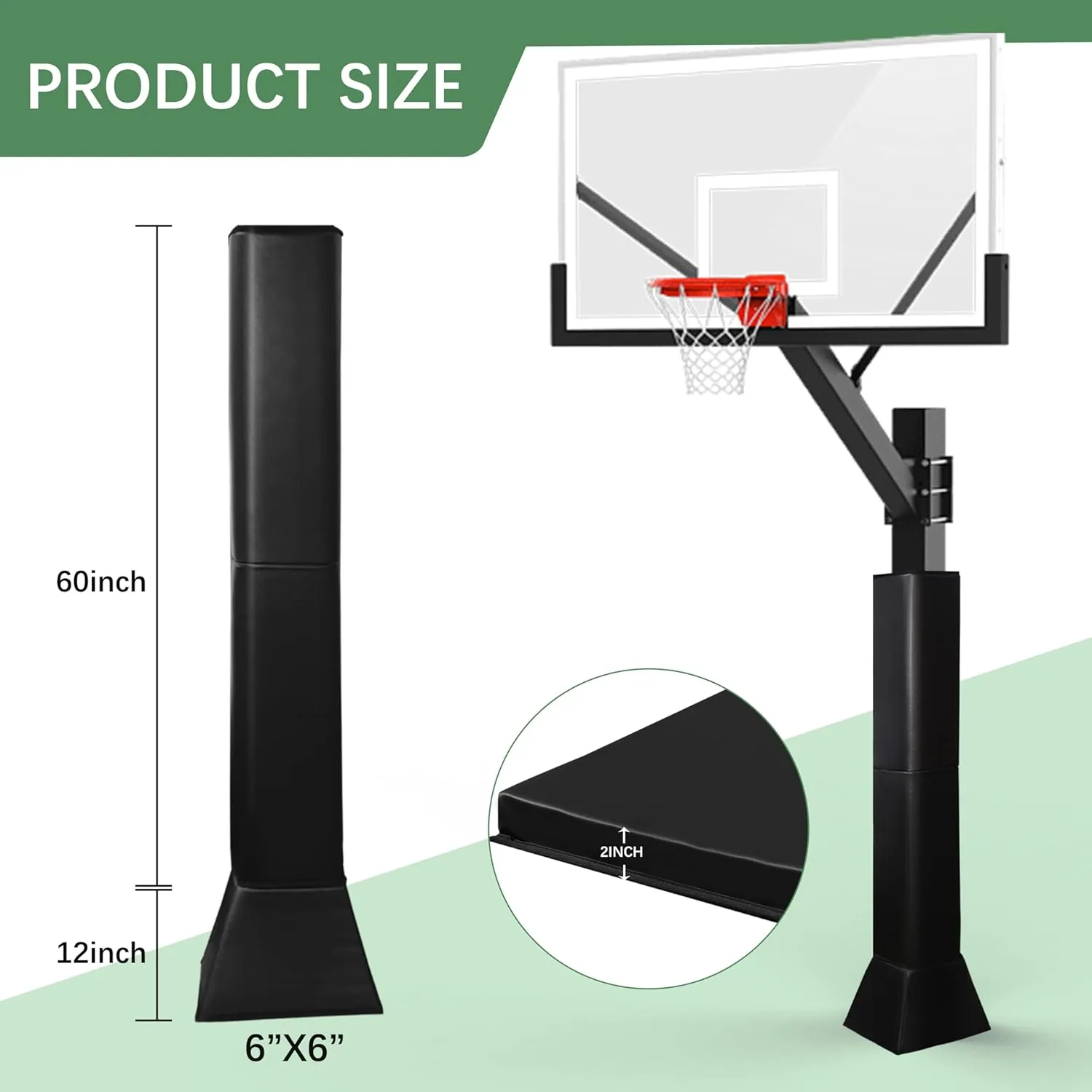 Katop Square Basketball Pole Padding, Professional Heavy Duty Protective Pad, 2-Inch Thick, All-Weather Pads fit 4-8Inch Square Poles, Heavy Duty Safety Pole Pads for Player Protection