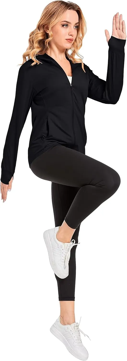 KEFITEVD Women's UPF 50  Sun Protection Light Jackets Full Zip Up Long Sleeve Sun Hoodie Outdoor Performance Hiking Shirts