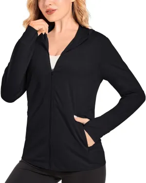 KEFITEVD Women's UPF 50  Sun Protection Light Jackets Full Zip Up Long Sleeve Sun Hoodie Outdoor Performance Hiking Shirts