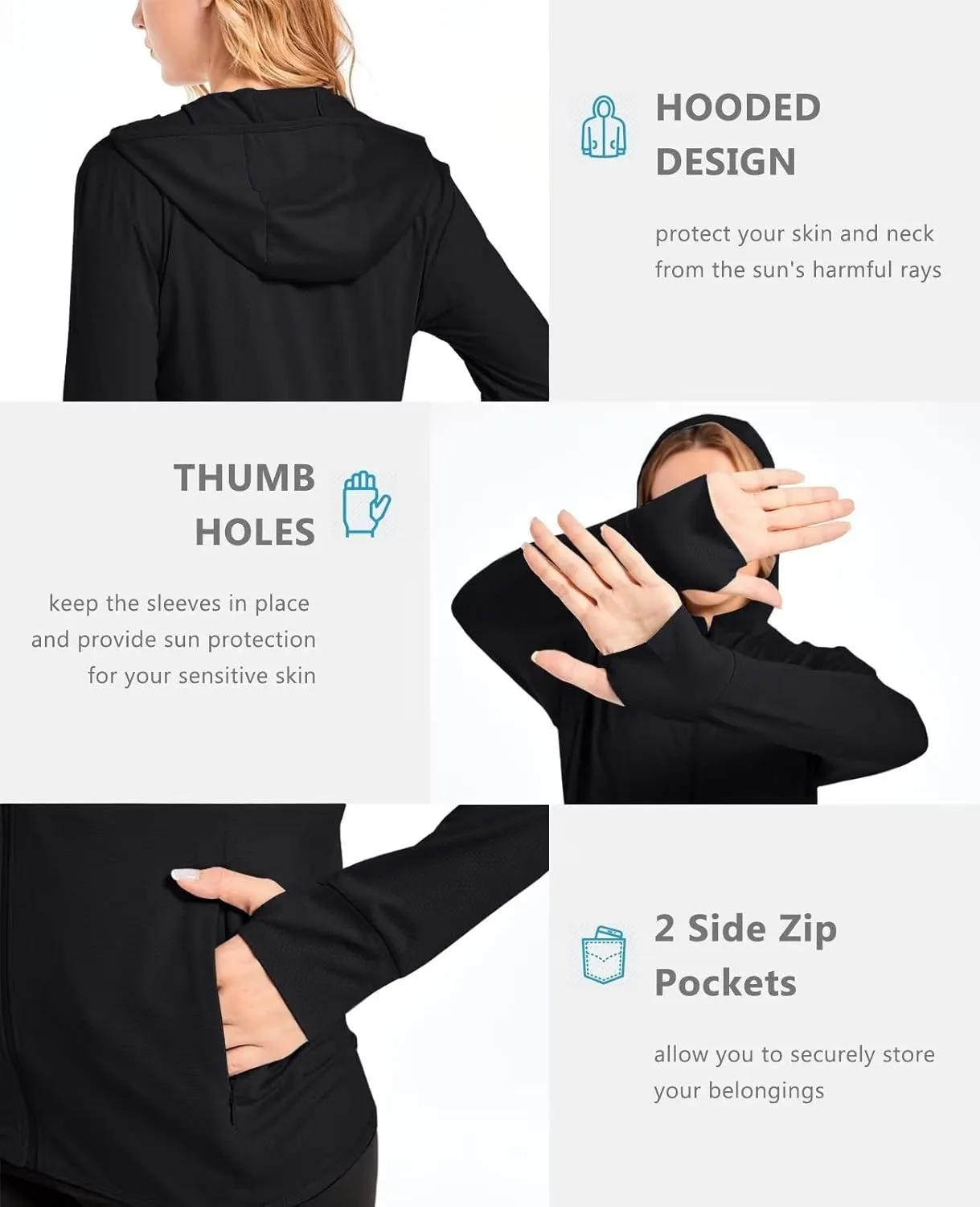 KEFITEVD Women's UPF 50  Sun Protection Light Jackets Full Zip Up Long Sleeve Sun Hoodie Outdoor Performance Hiking Shirts