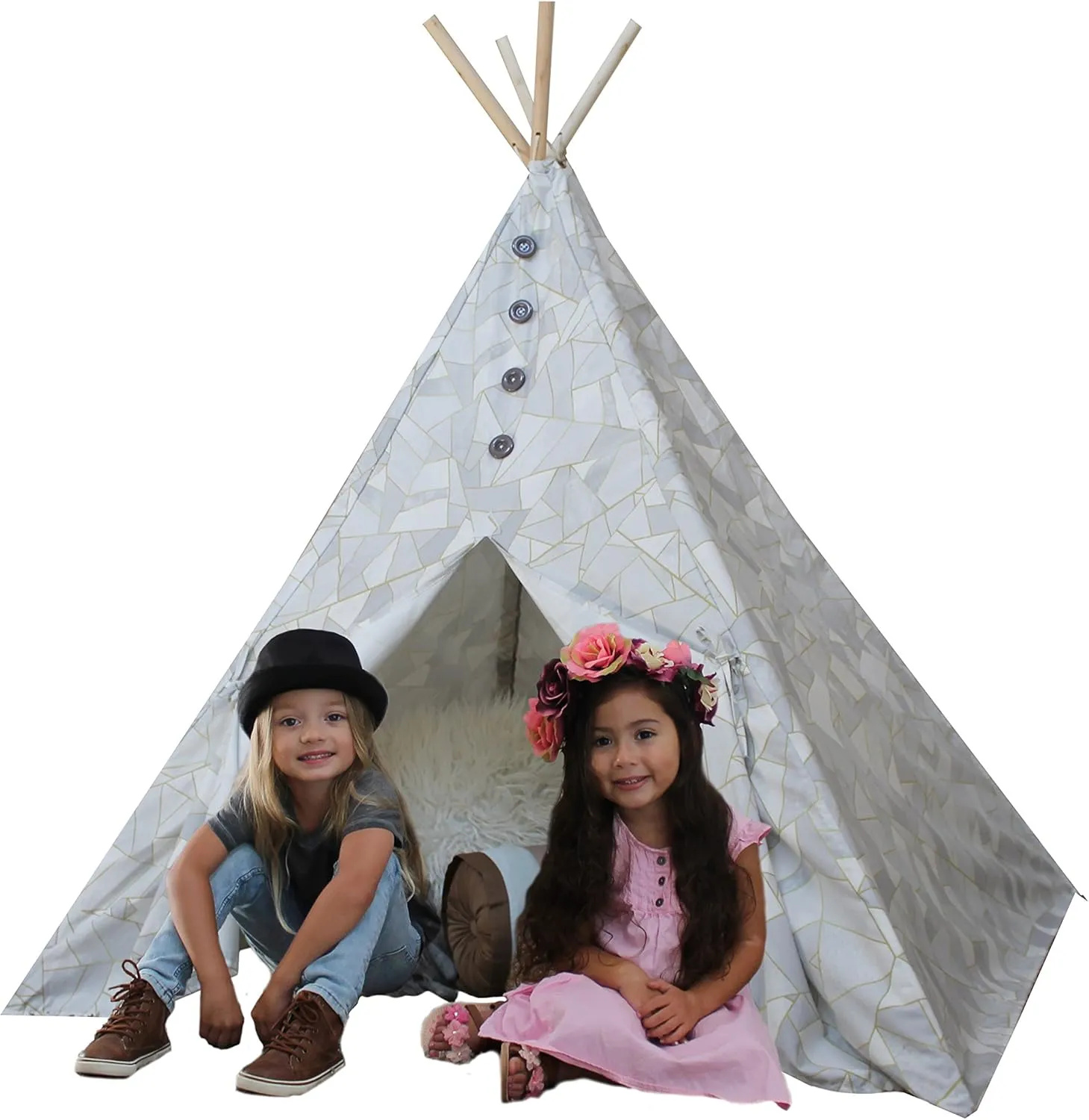 Kids Adventure Boho Chic Kids Teepee Playtent Gray and White