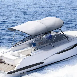 KING BIRD 3-4 Bow Bimini Boat Top Cover Sun Shade Boat Canopy Waterproof 1 Inch Stainless Aluminum Frame 46" Height with Rear Support Poles and Storage Boot 6 Colors -5 Sizes