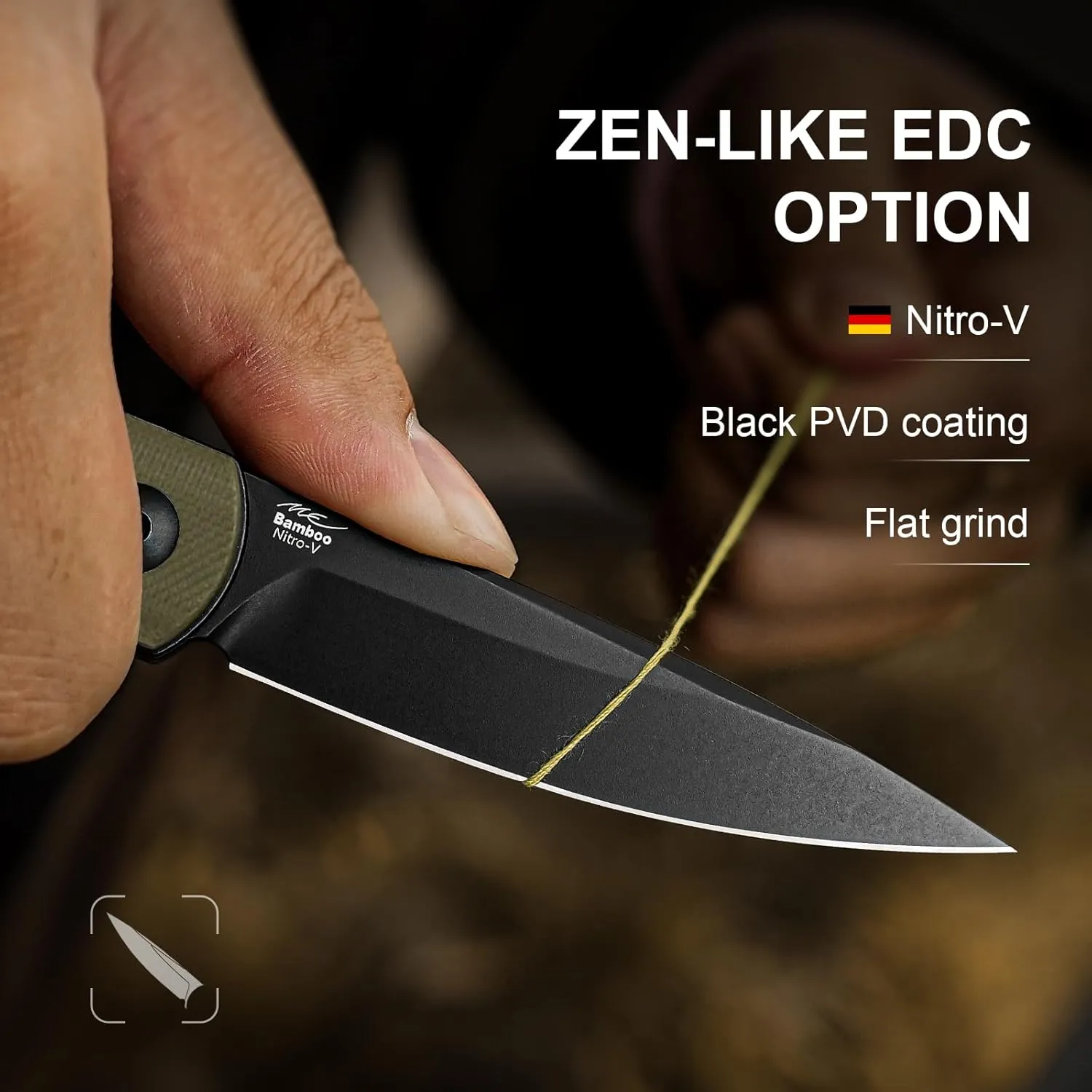 Kizer Bamboo Pocket Knife, 2.99" Nitro-V Blade EDC Folding Knife with Olive Green G10 Handle, Front Flipper Hunting Survival Knives with Clip, Liner Lock Small Camping Knives for Men Women, V3722A2