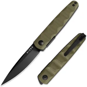 Kizer Bamboo Pocket Knife, 2.99" Nitro-V Blade EDC Folding Knife with Olive Green G10 Handle, Front Flipper Hunting Survival Knives with Clip, Liner Lock Small Camping Knives for Men Women, V3722A2