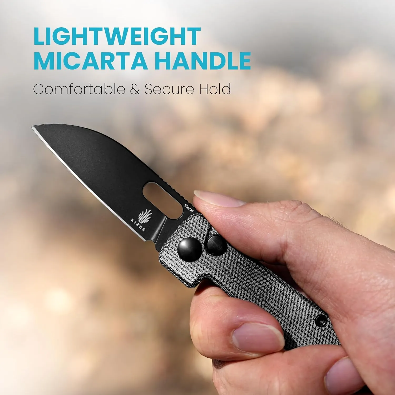 Kizer Banish Folding Pocket Knife, 2.3"" 154CM Steel Blade Small EDC Knife, Micarta Handle Mini Utility Knife for Men Women Sharp Camping Survival Hiking Knives, V2676C1, Black