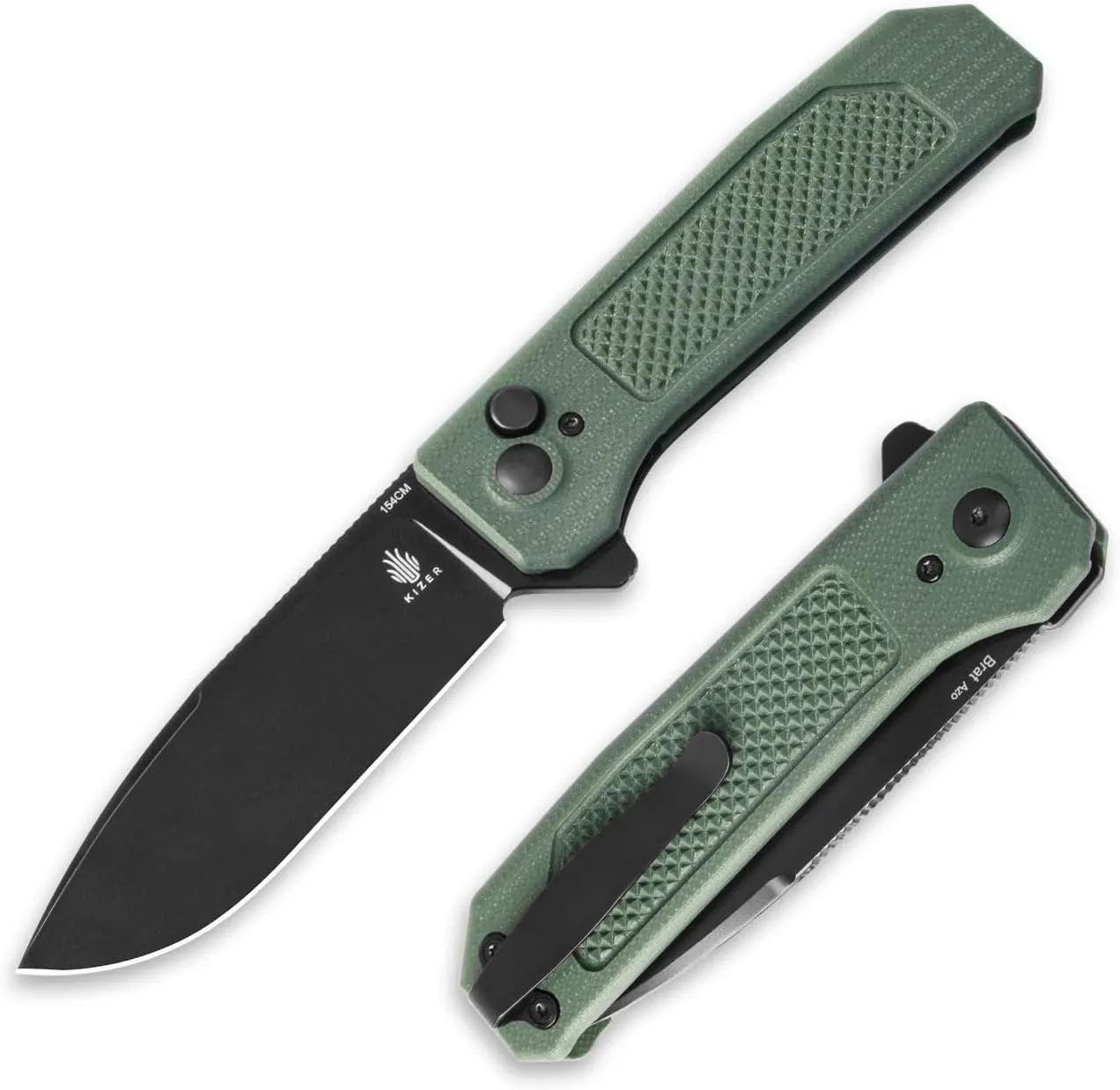Kizer Brat Pocket Knife, 154CM Steel Blade Folding Knife, G10 Handle EDC Knife for Men with Flipper Opener, Button Lock Knives for Camping Hunting V3630C2