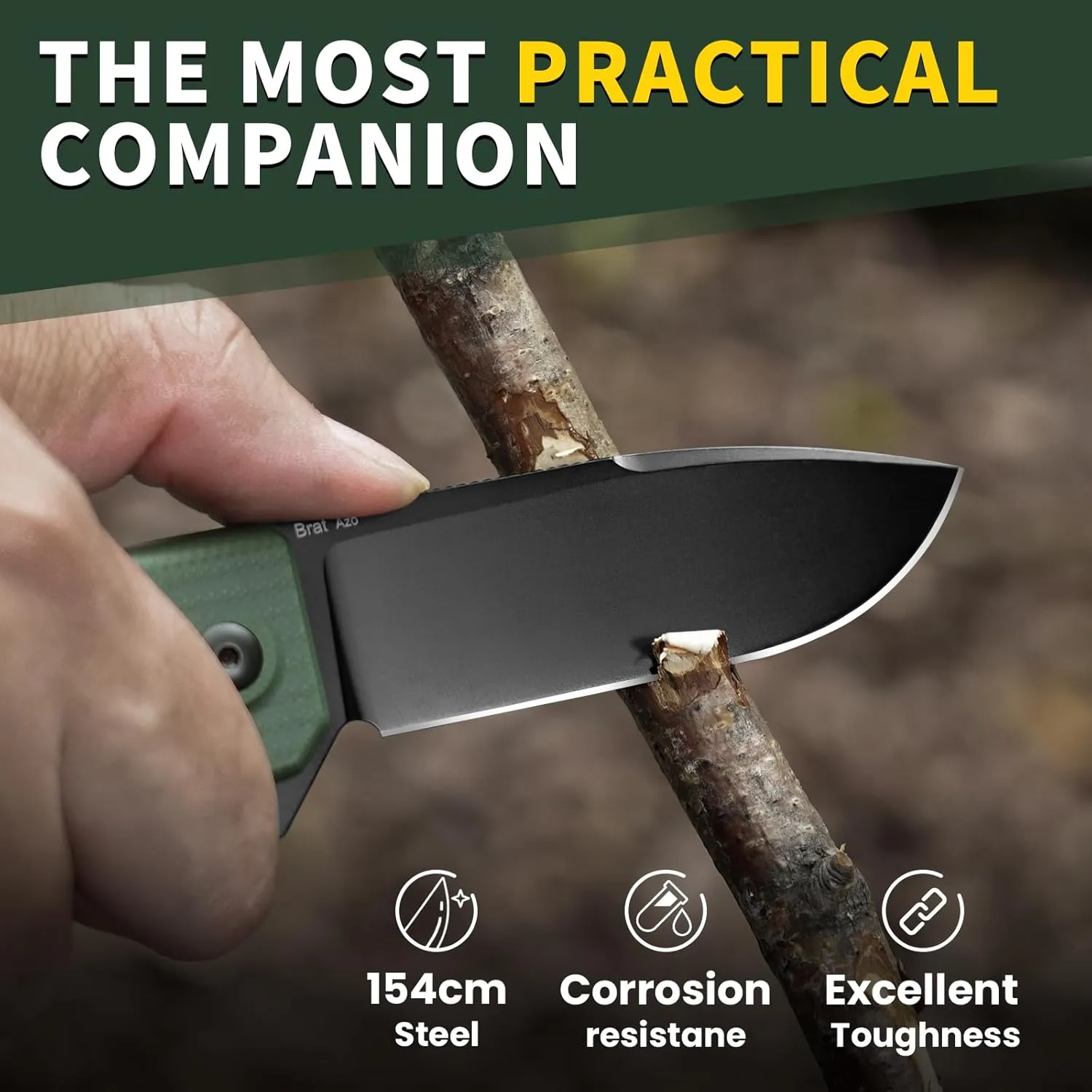 Kizer Brat Pocket Knife, 154CM Steel Blade Folding Knife, G10 Handle EDC Knife for Men with Flipper Opener, Button Lock Knives for Camping Hunting V3630C2