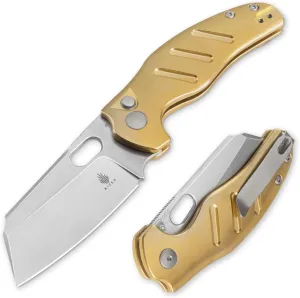 Kizer C01C Sheepdog Pocket Knife, 3.29" 3V Blade Camping Knife with Gold Brass Handle, EDC Hiking Survival Knives with Thumb Stud & Hole, Button Lock Folding Knives for Men Women, V4488BC2