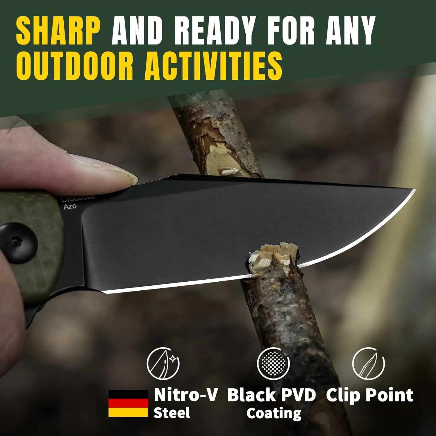 Kizer Crocodile Pocket Knife, 3.45” Nitro V Knife, G10 Handle Folding Camping Knife, Liner Lock Pocket Folding knife with Pocket Clip for Men Women, Hunting Survival knives V4716M1 (Green G10 Handle)