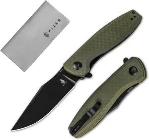 Kizer Crocodile Pocket Knife, 3.45” Nitro V Knife, G10 Handle Folding Camping Knife, Liner Lock Pocket Folding knife with Pocket Clip for Men Women, Hunting Survival knives V4716M1 (Green G10 Handle)