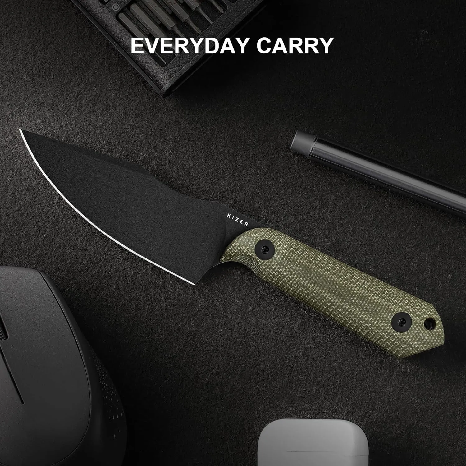 Kizer Harpoon Fixed Blade Knife with Sheath, 3.88” D2 Fixed Blade EDC Knife with Micarta Handle for Hunting, Camping, Hiking, Survival 1040M4