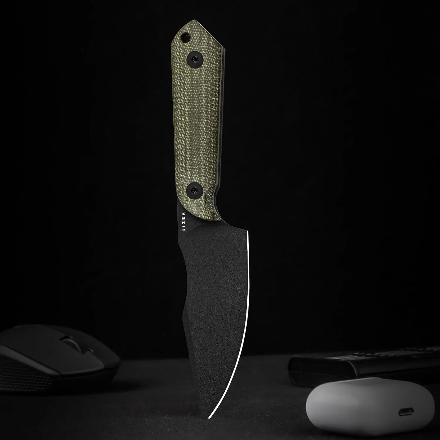 Kizer Harpoon Fixed Blade Knife with Sheath, 3.88” D2 Fixed Blade EDC Knife with Micarta Handle for Hunting, Camping, Hiking, Survival 1040M4