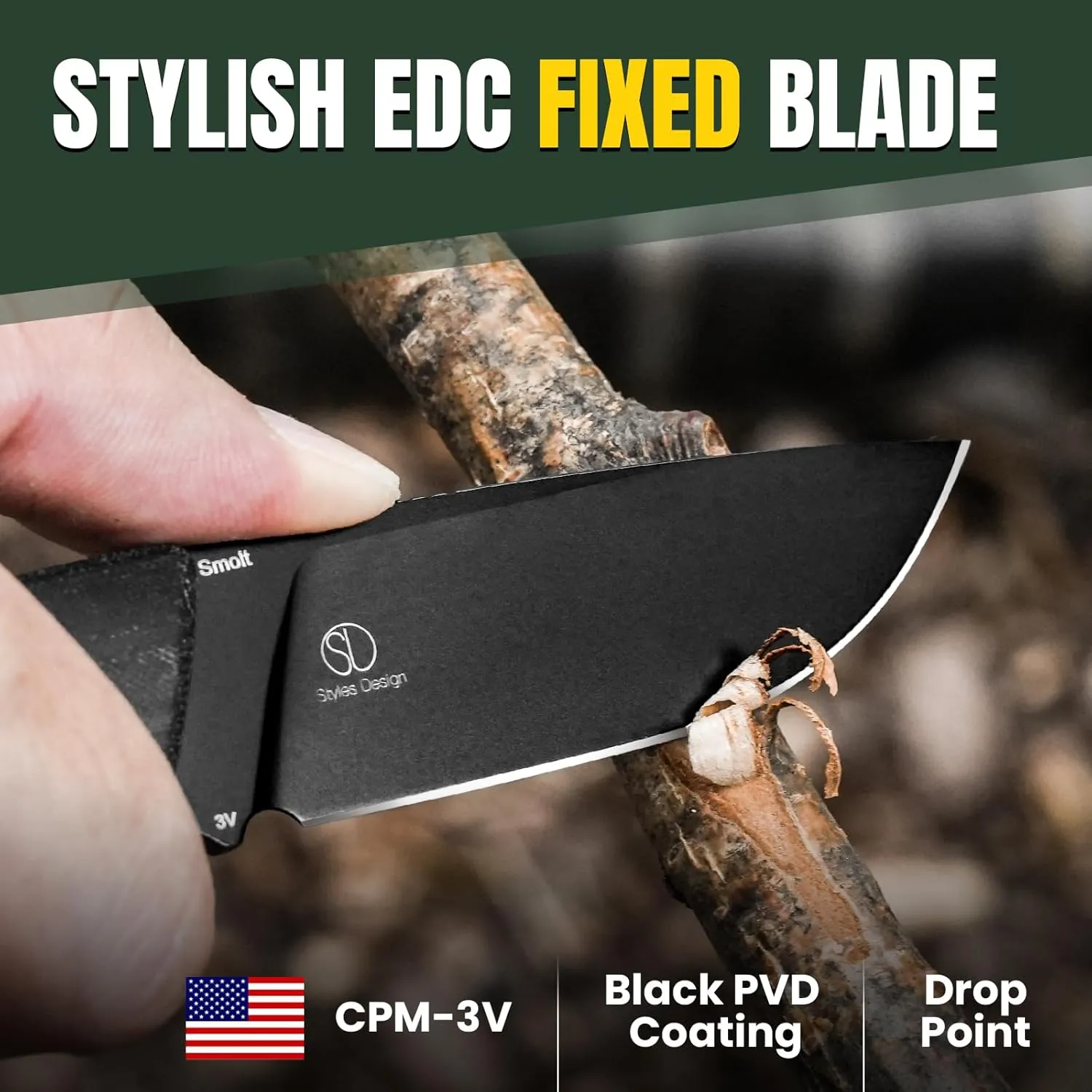 Kizer Smolt Fixed Blade Knife, 2.93 In 3V Steel Pocket Knife Drop Point Camping Fixed-blade Knives with Sheath, G10&Micarta Handle Small EDC Fixed Knife for Men Women Outdoor Indoor 1063A2