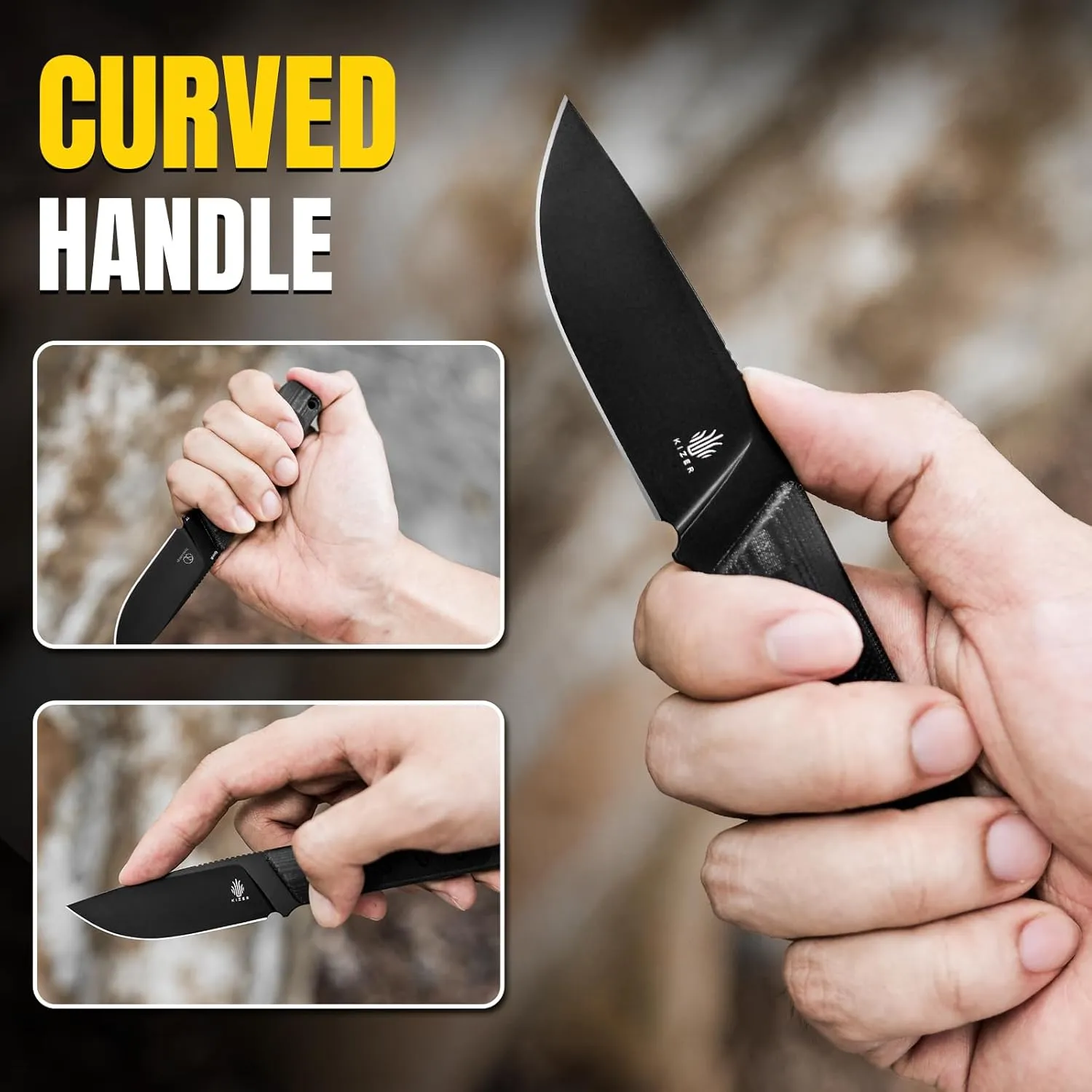 Kizer Smolt Fixed Blade Knife, 2.93 In 3V Steel Pocket Knife Drop Point Camping Fixed-blade Knives with Sheath, G10&Micarta Handle Small EDC Fixed Knife for Men Women Outdoor Indoor 1063A2