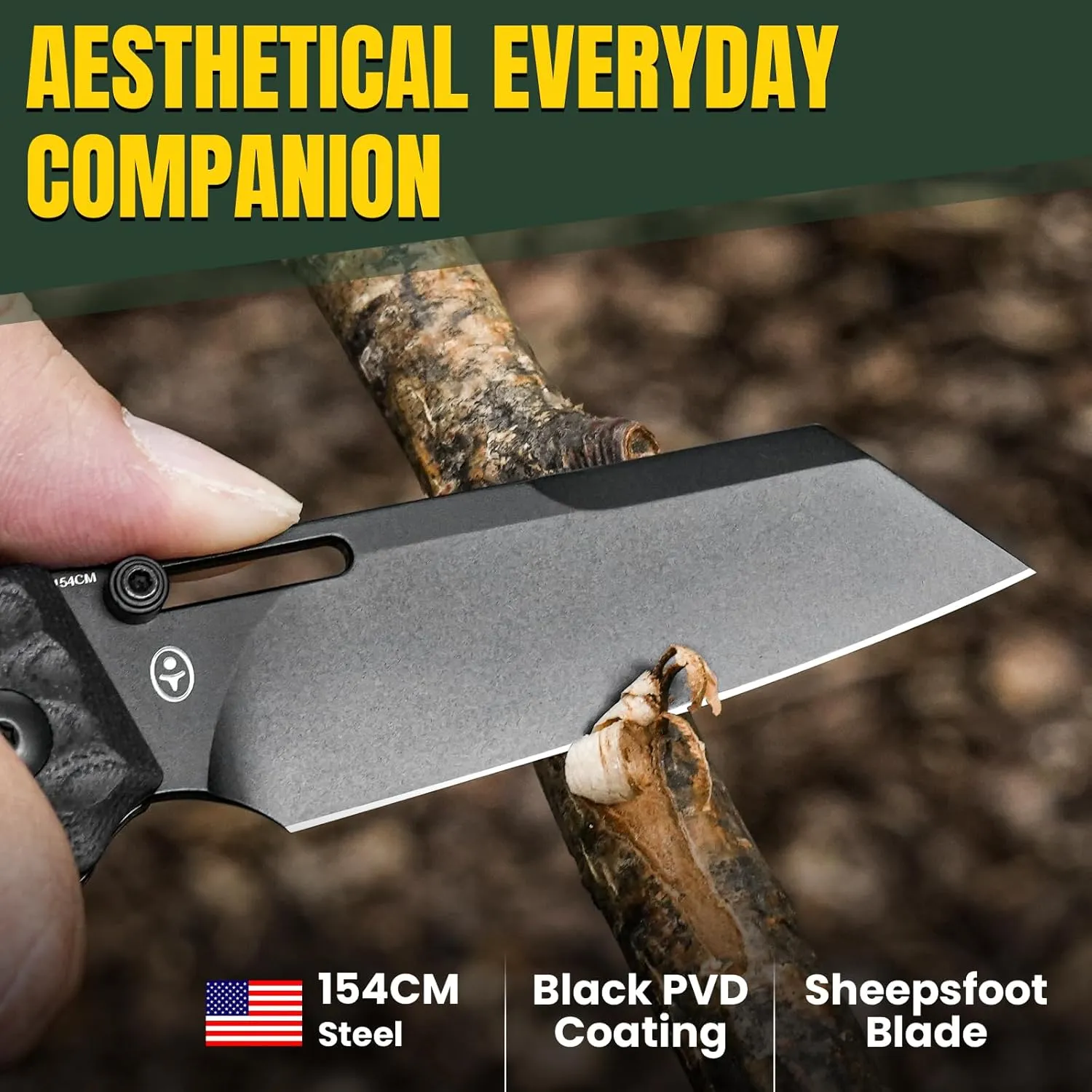 Kizer Task EDC Pocket Knife, 3.04 Inch 154CM Sheepsfoot Blade Folding Knife with Innovative Clutch Lock, Truffle Black G10 Handle Camping Knives, Small Hunting Knives with Thumb Stud Opener, V3641C2