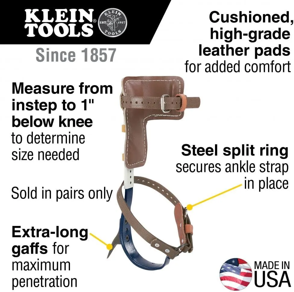 Klein Tools CN1907AR Leather Tree Climber Set 2-3/4-Inch Gaffs, 15 to 19-Inch