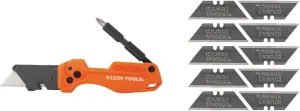 Klein Tools Folding Utility Knife with Impact Driver, Blades and Bits Bundle with 10-Pack Heavy-Duty Replacement Blades
