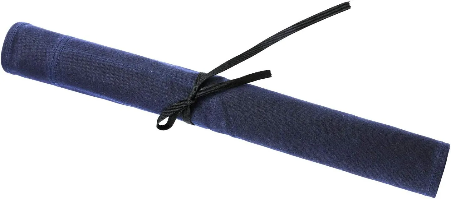 Knife Bag, Heavy Duty 16oz Waxed Canvas 7-Slots Knife Roll Storage Bag, Blue