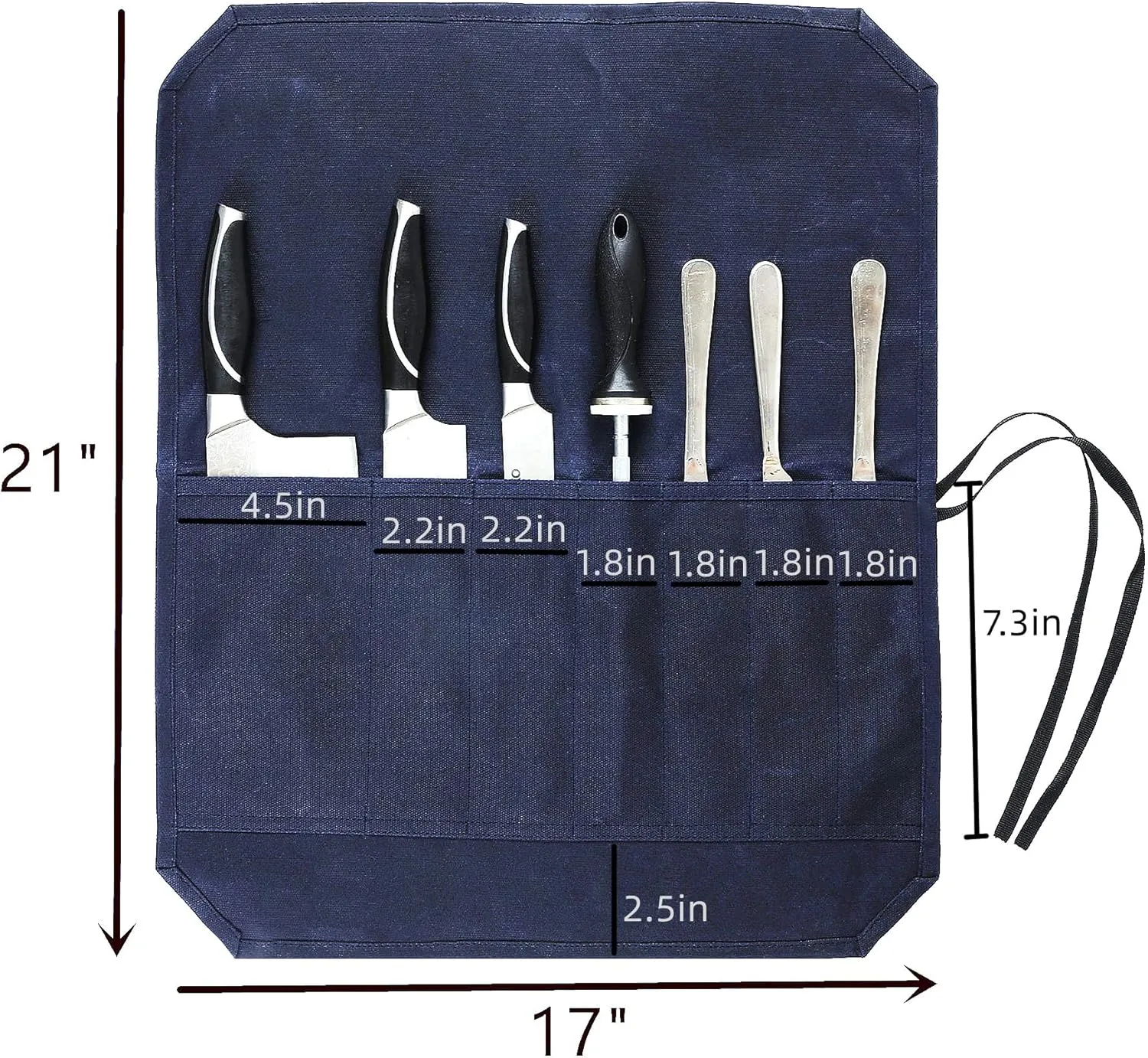 Knife Bag, Heavy Duty 16oz Waxed Canvas 7-Slots Knife Roll Storage Bag, Blue