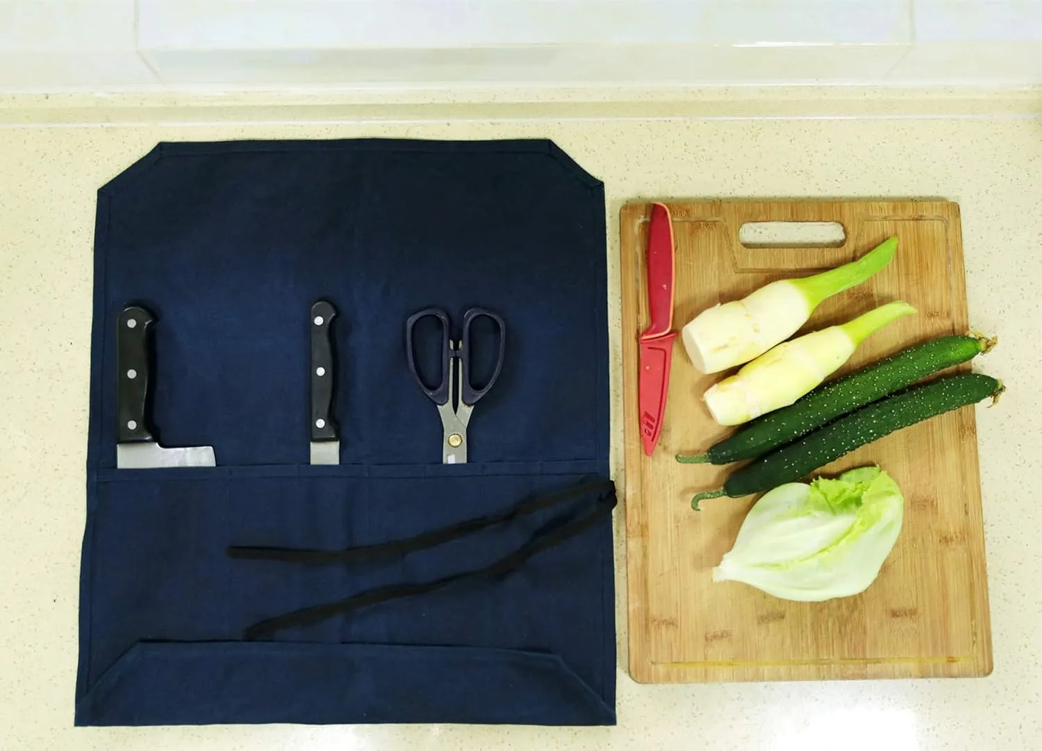 Knife Bag, Heavy Duty 16oz Waxed Canvas 7-Slots Knife Roll Storage Bag, Blue