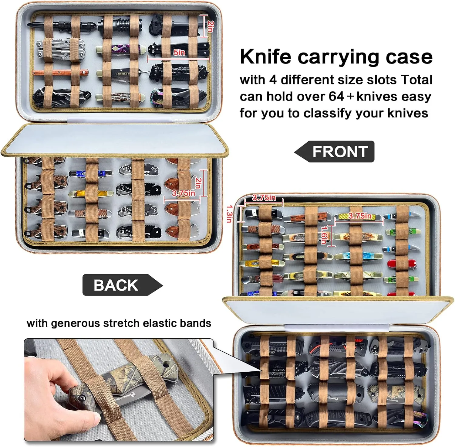 Knife Display Case for 64  Pocket Knives, Butterfly Knife Storage Box, Folding Knives Organizer Holder, Knives Collection Organized Carrier for Survival, Tactical, Outdoor, EDC Mini Knife (Black)