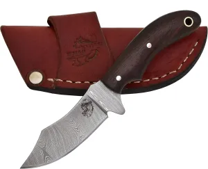 Knives Ranch Damascus Hunting Knife - Rosewood Handle EDC Fixed Blade, Horizontal Carry Survival Knife with Heavy-Duty Cowboy Sheath (2085-IRW)