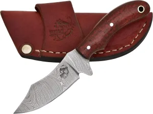 Knives Ranch Handmade EDC Utility Knife - Full Tang - Damascus Steel - Burlap Micarta Handle - Heavy Duty Cowboy Sheath (2085-SCARLET)