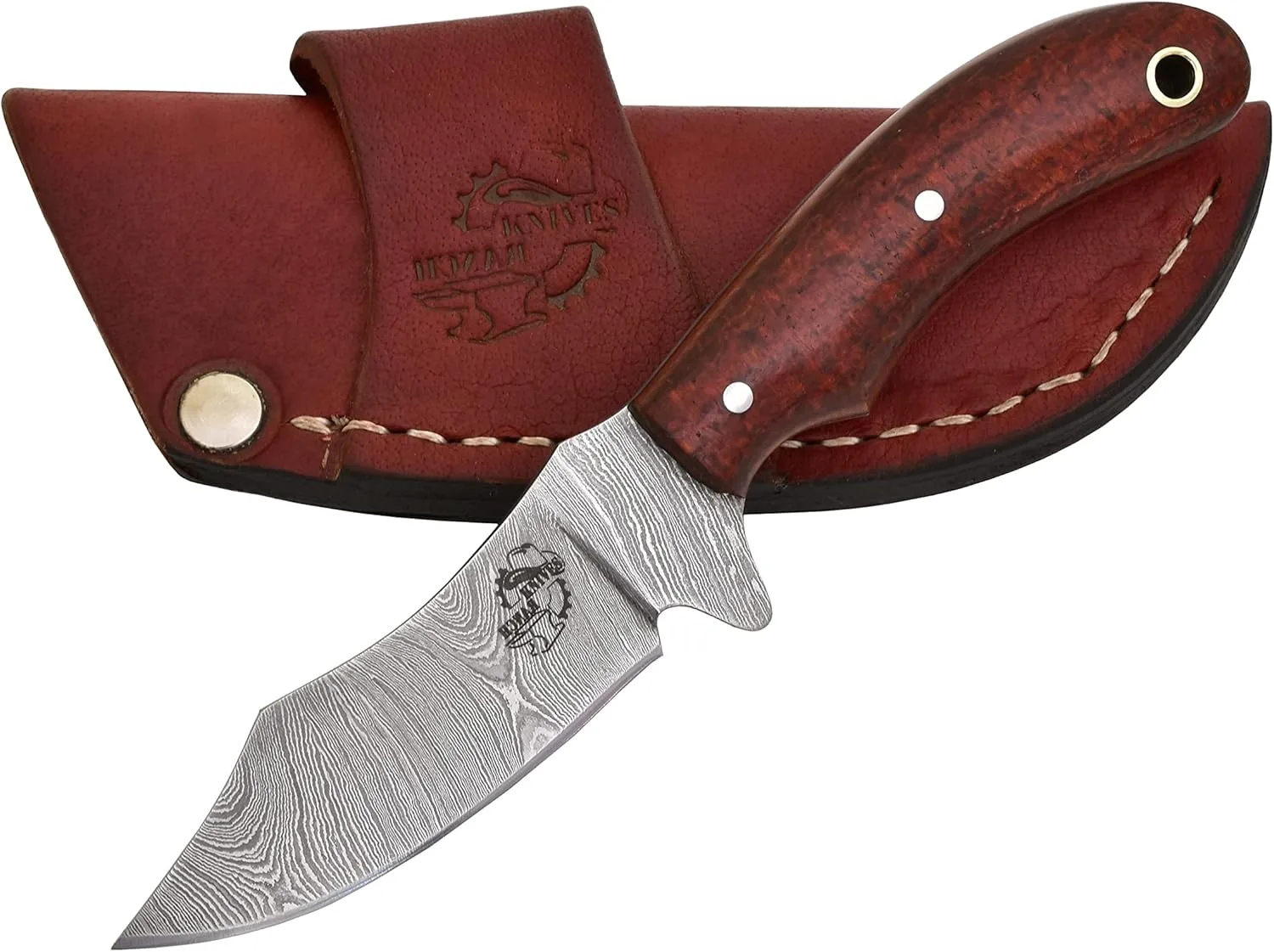 Knives Ranch Handmade EDC Utility Knife - Full Tang - Damascus Steel - Burlap Micarta Handle - Heavy Duty Cowboy Sheath (2085-SCARLET)