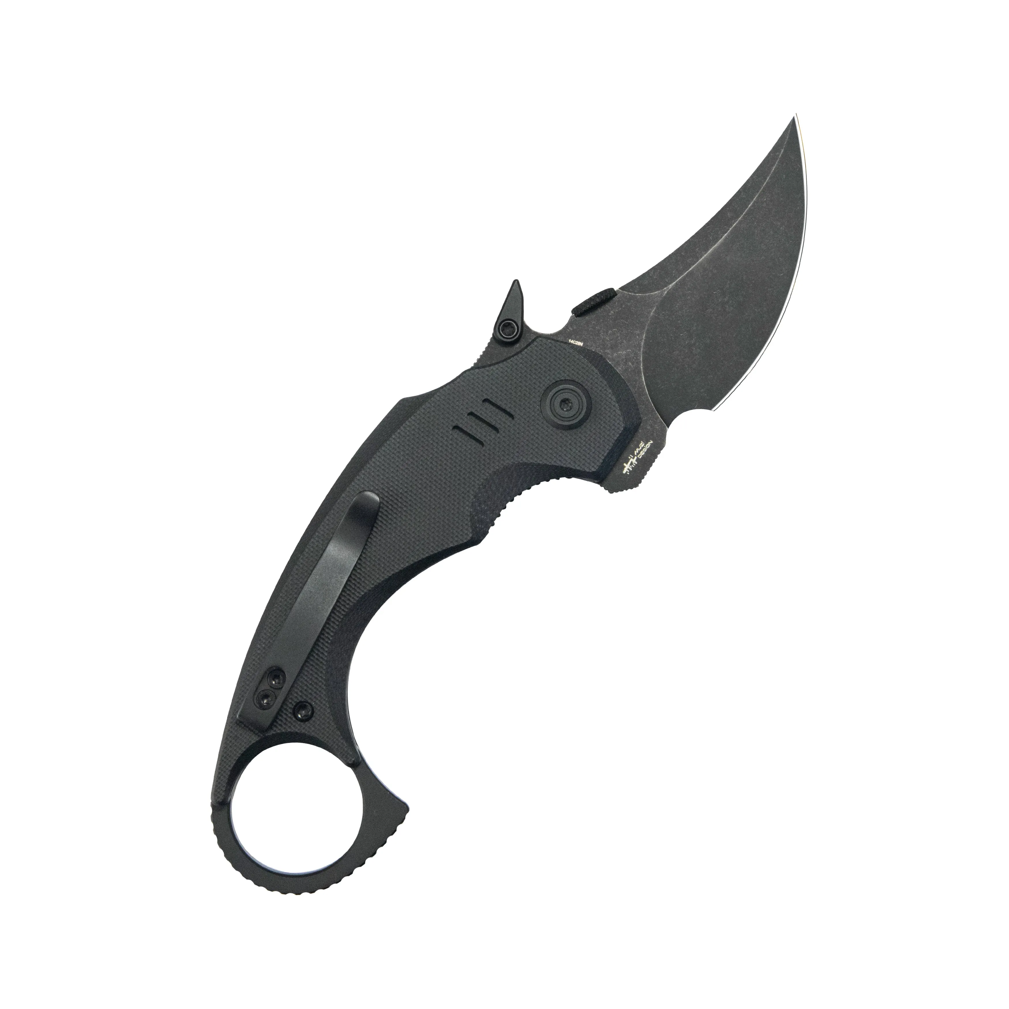 Kubey Jaw Pikal Karambit Folding Knife Black G-10 Handle 2.52" Blackwash 14C28N Blade KU440F