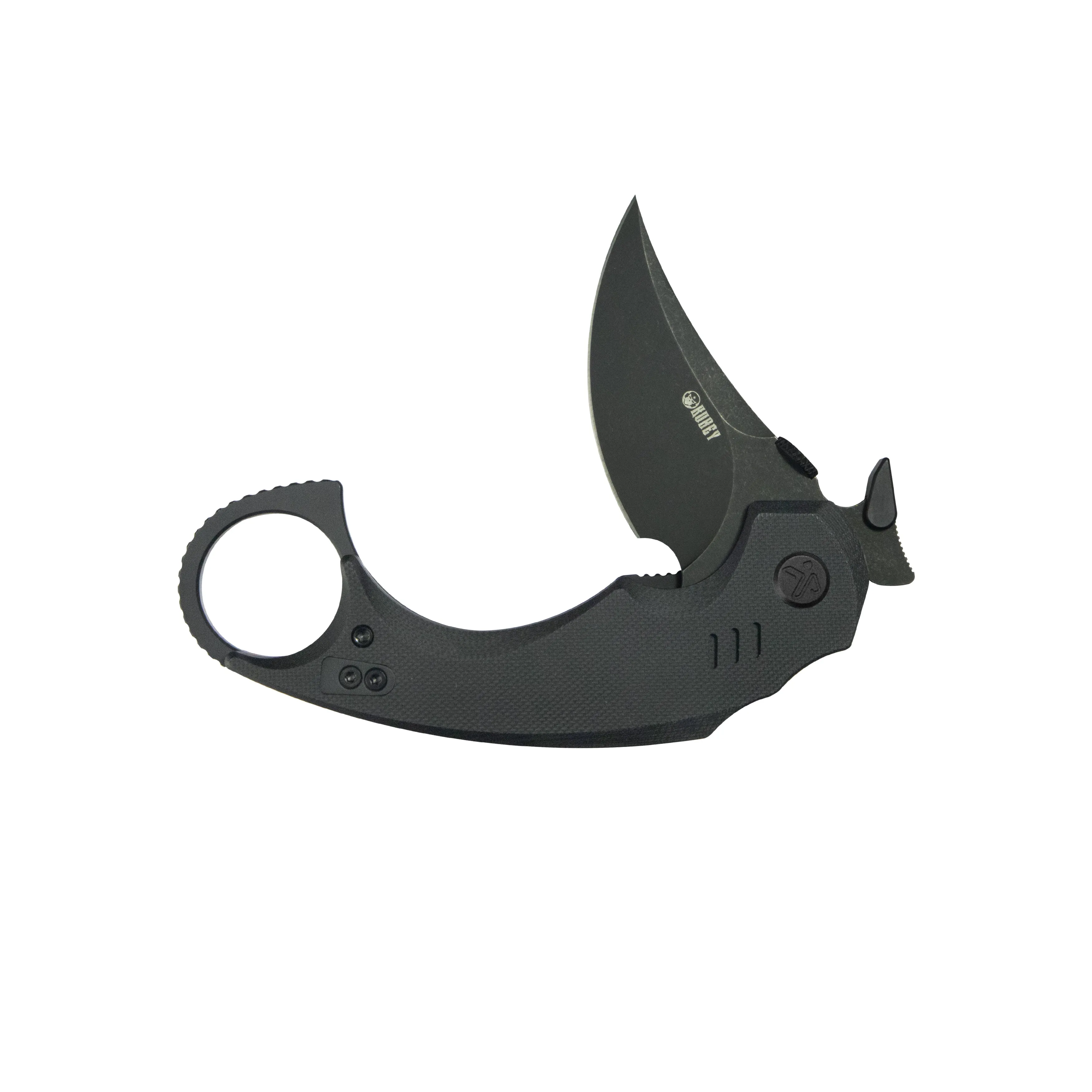 Kubey Jaw Pikal Karambit Folding Knife Black G-10 Handle 2.52" Blackwash 14C28N Blade KU440F
