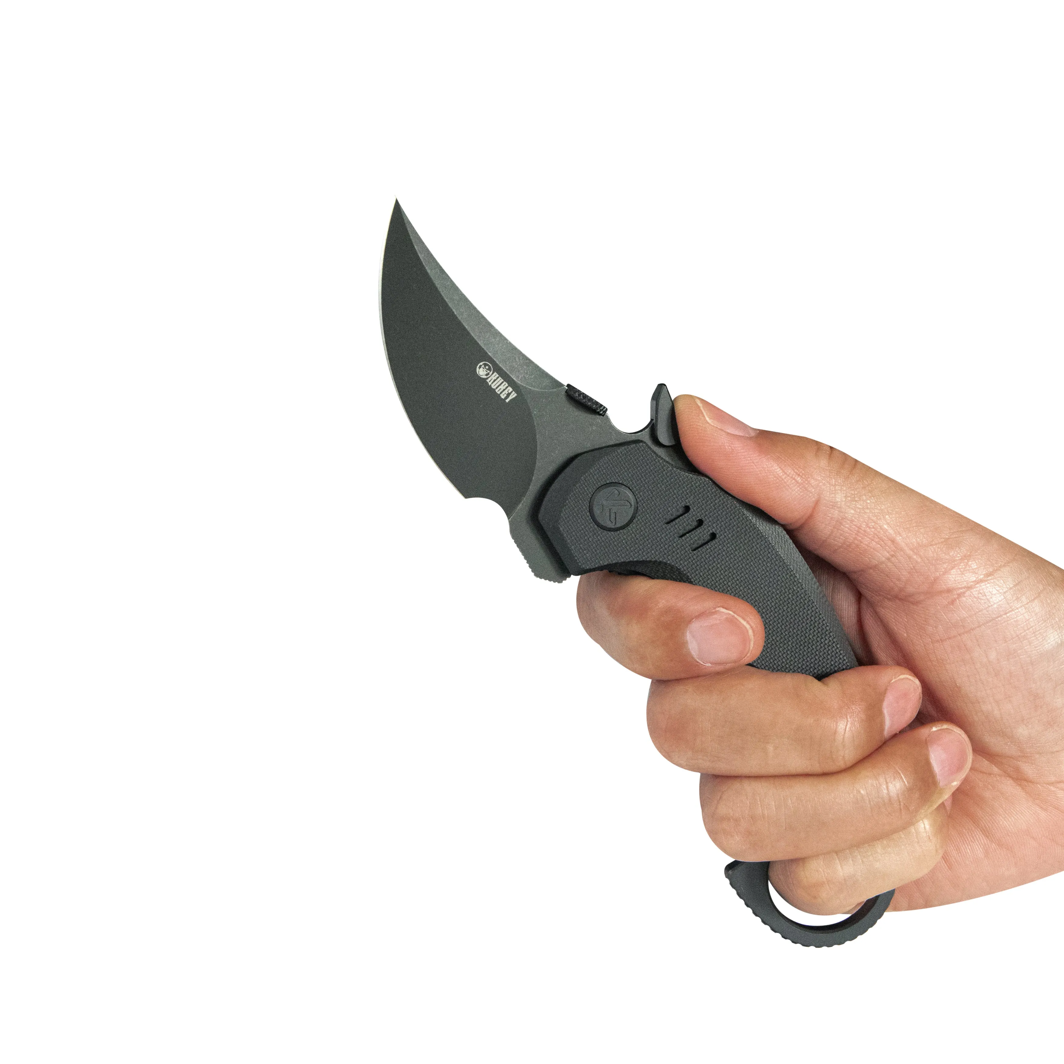 Kubey Jaw Pikal Karambit Folding Knife Black G-10 Handle 2.52" Blackwash 14C28N Blade KU440F
