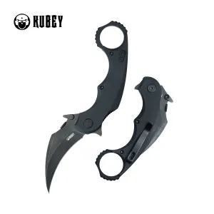 Kubey Rogue Pikal Karambit Folding Knife Black G10 Handle 2.91" Blackwash 14C28N Blade KU298B
