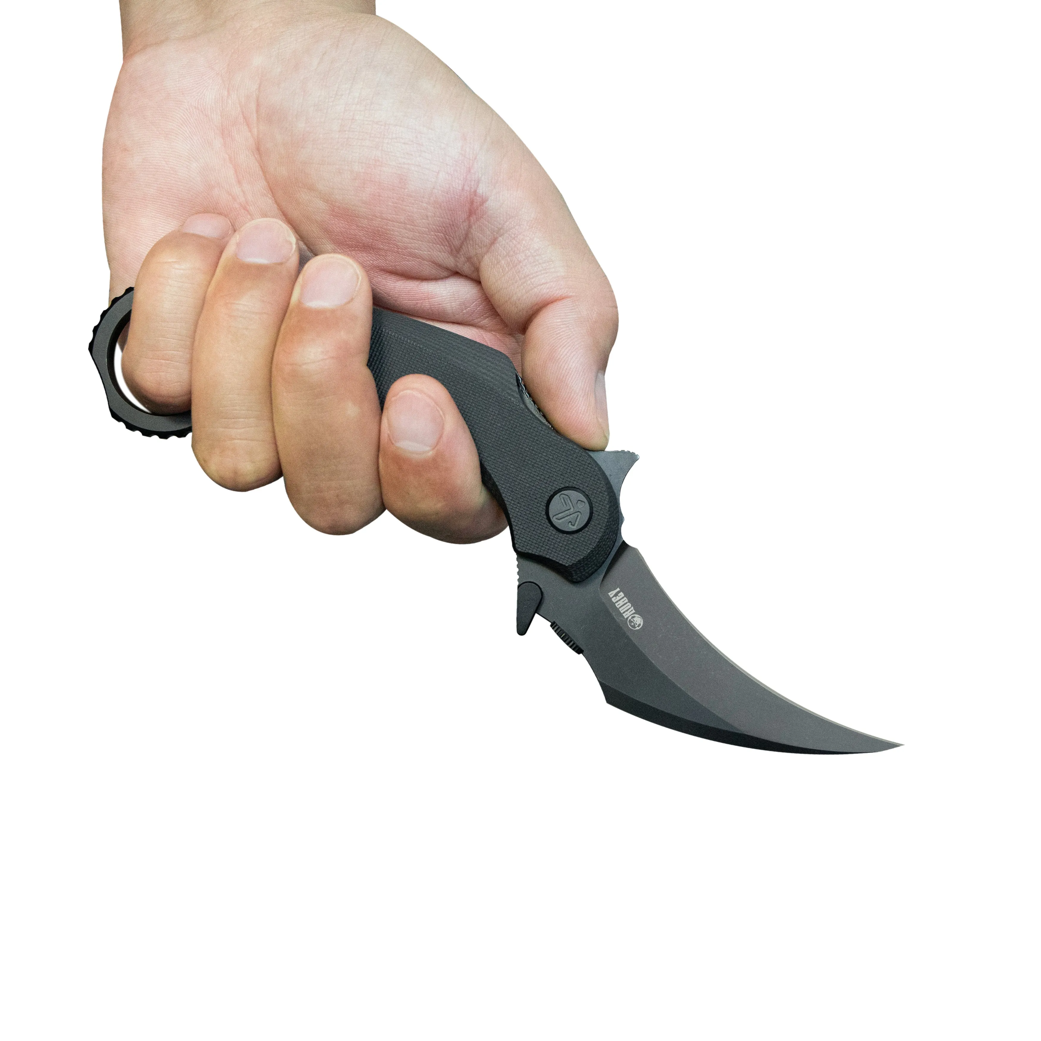 Kubey Rogue Pikal Karambit Folding Knife Black G10 Handle 2.91" Blackwash 14C28N Blade KU298B
