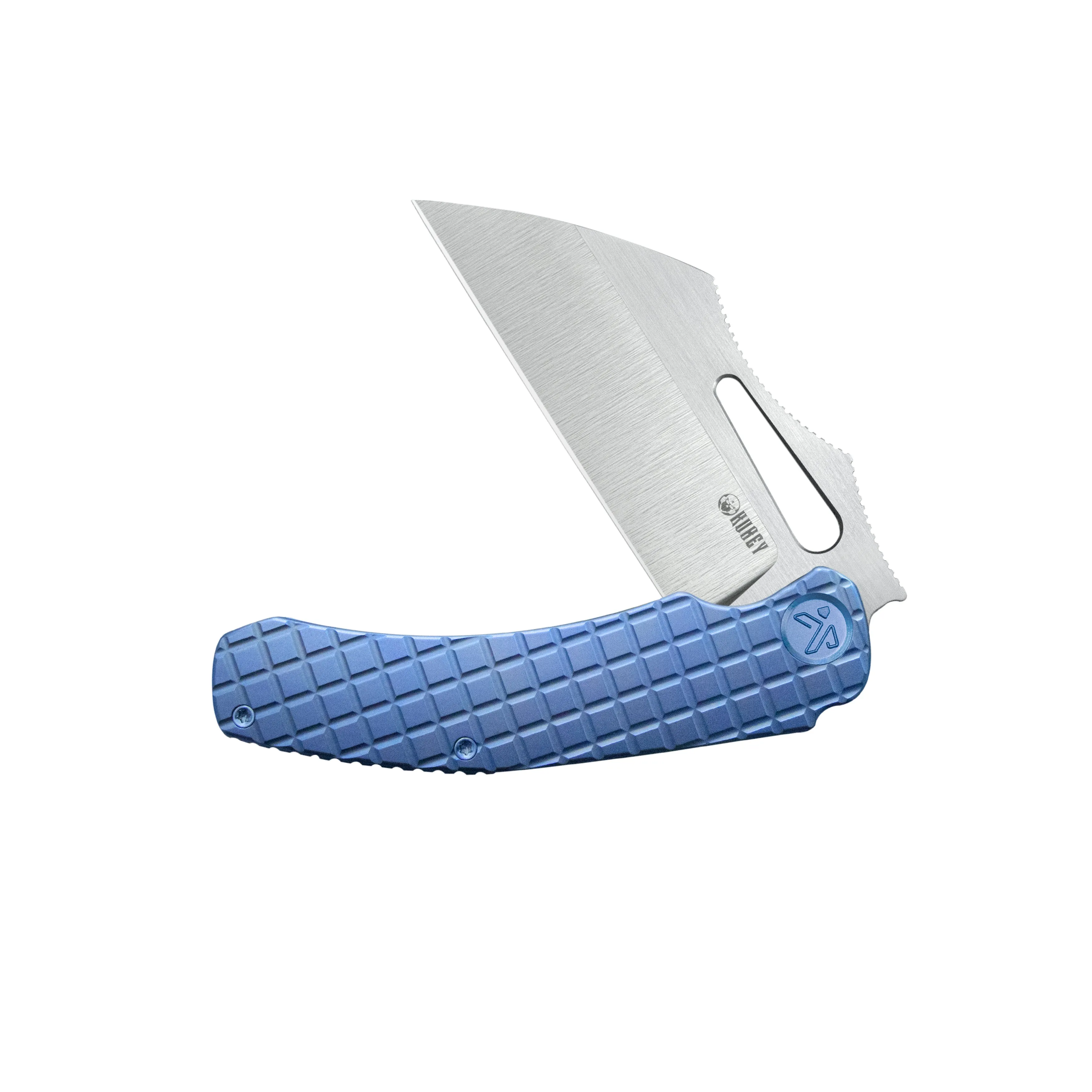 Kubey Sylow Folding Pocket Knife Blue Titanium Handle 3.46" Stonewash 14C28N Blade KU260B