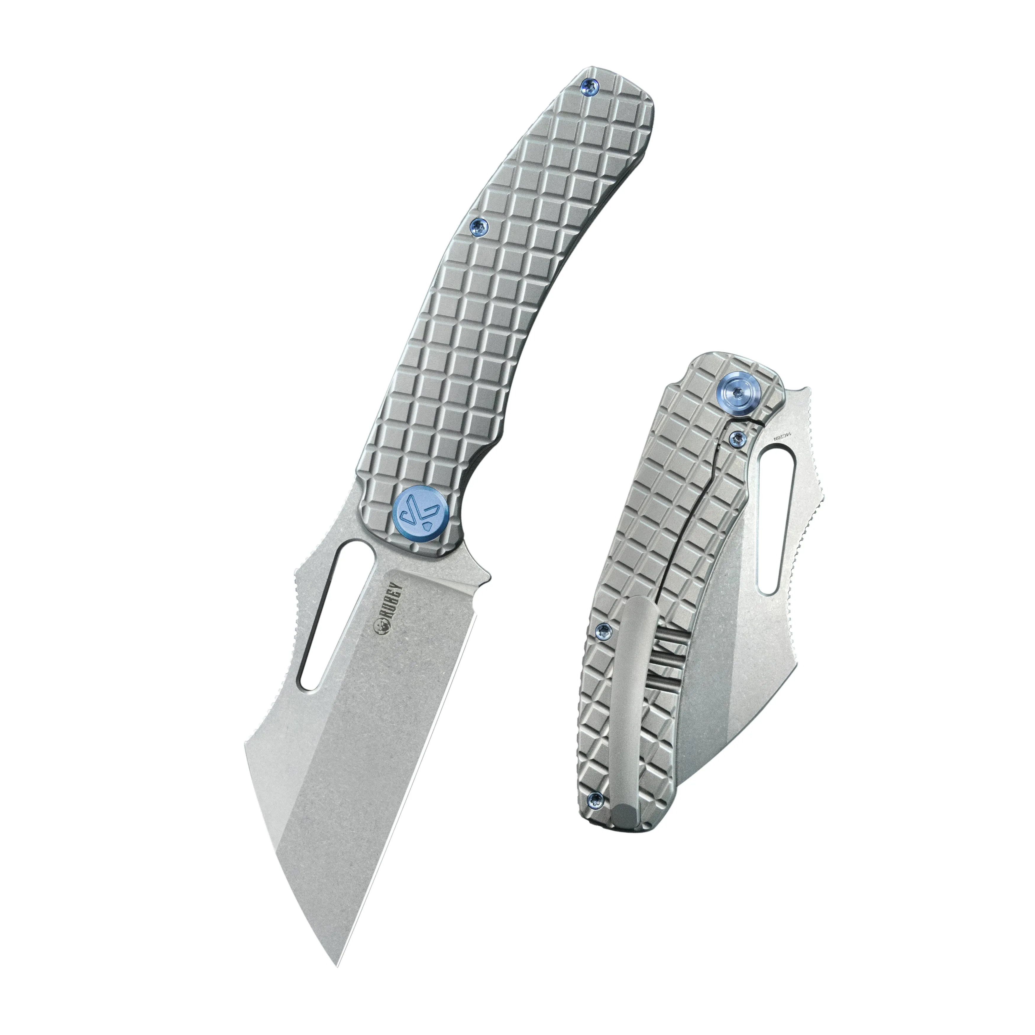 Kubey Sylow Folding Pocket Knife Grey Titanium Handle 3.46" Stonewash 14C28N Blade KU260A