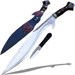 Kukri Khukuri Machete – 18-Inch Heavy-Duty Jungle Machete with Full Tang, Rosewood Handle, Leather Scabbard, and Free 5-Inch MUK Knife with Sharpener