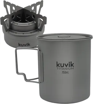 Kuvik Titanium Alcohol Stove & 750ml (25.4 oz) Titanium Pot Bundle
