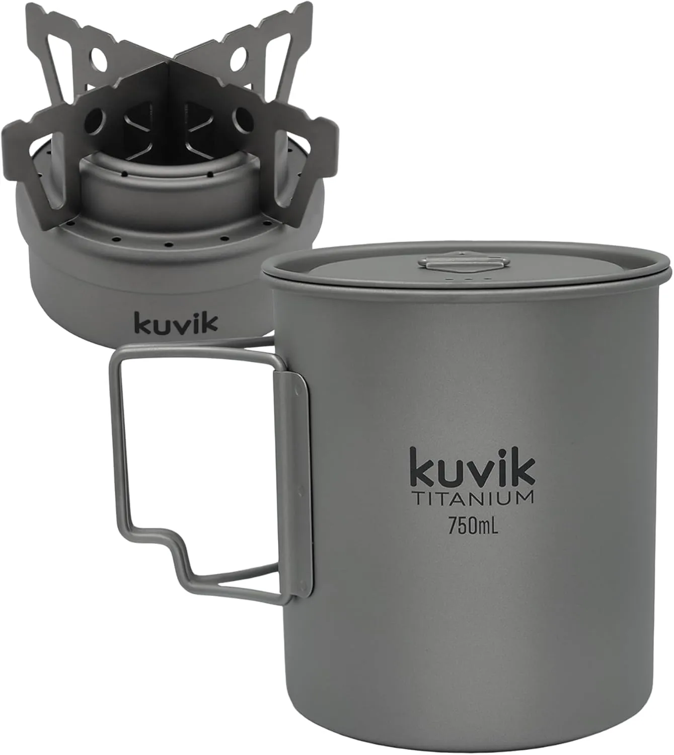 Kuvik Titanium Alcohol Stove & 750ml (25.4 oz) Titanium Pot Bundle