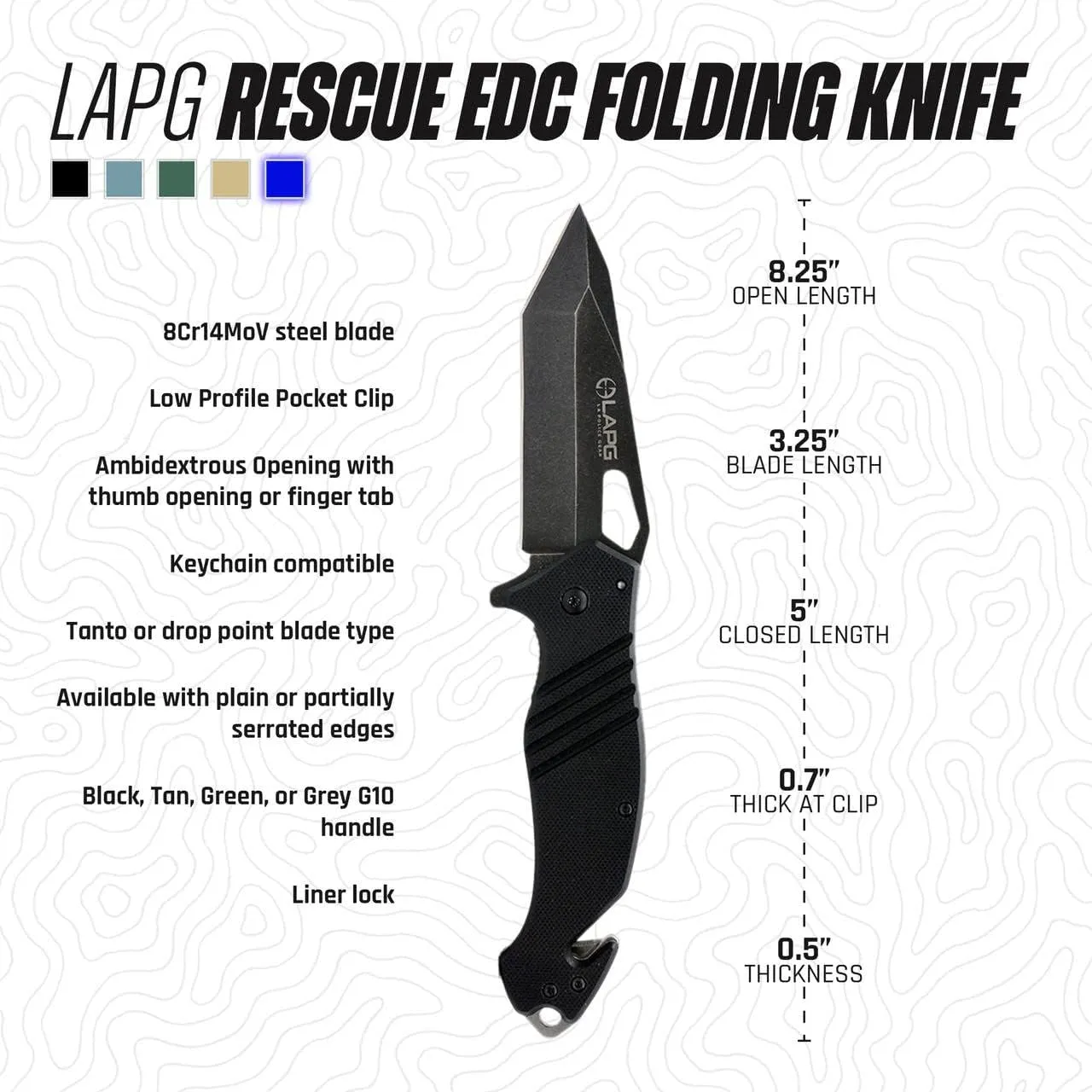 LA Police Gear LAPG EDC Folding Knife, Tactical Flipper Pocket Knife, Survival Knife With Seatbelt Cutter & Glass Breaker, Metal Serrated/Grey Handle