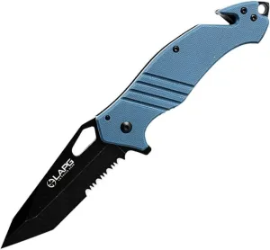 LA Police Gear LAPG EDC Folding Knife, Tactical Flipper Pocket Knife, Survival Knife With Seatbelt Cutter & Glass Breaker, Metal Serrated/Grey Handle