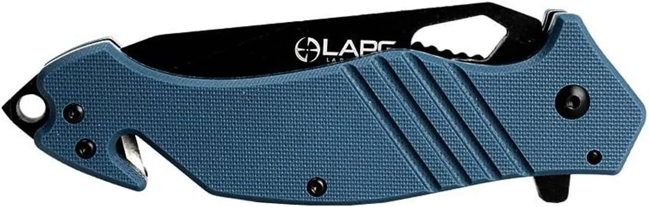 LA Police Gear LAPG EDC Folding Knife, Tactical Flipper Pocket Knife, Survival Knife With Seatbelt Cutter & Glass Breaker, Metal Serrated/Grey Handle