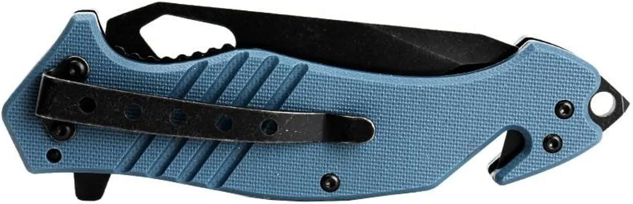 LA Police Gear LAPG EDC Folding Knife, Tactical Flipper Pocket Knife, Survival Knife With Seatbelt Cutter & Glass Breaker, Metal Serrated/Grey Handle