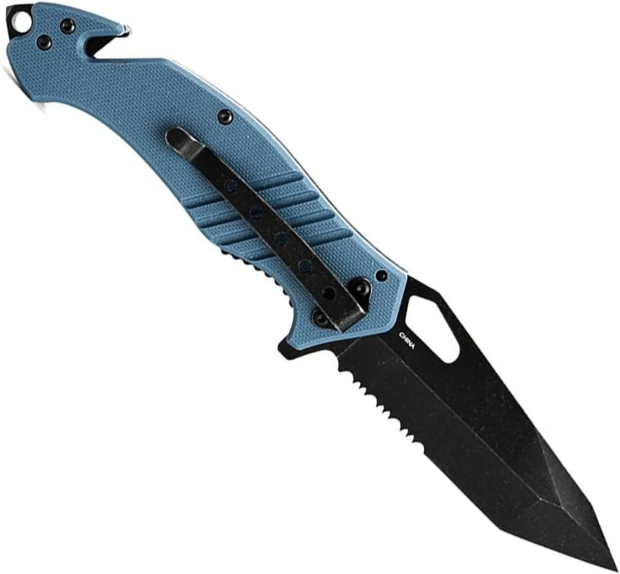 LA Police Gear LAPG EDC Folding Knife, Tactical Flipper Pocket Knife, Survival Knife With Seatbelt Cutter & Glass Breaker, Metal Serrated/Grey Handle